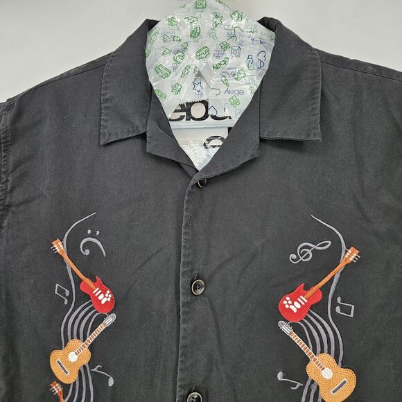 Trient Shirt Mens Large Tencel Camp Button Up Guitar Embroidery Luxury Apparel - Picture 2 of 11